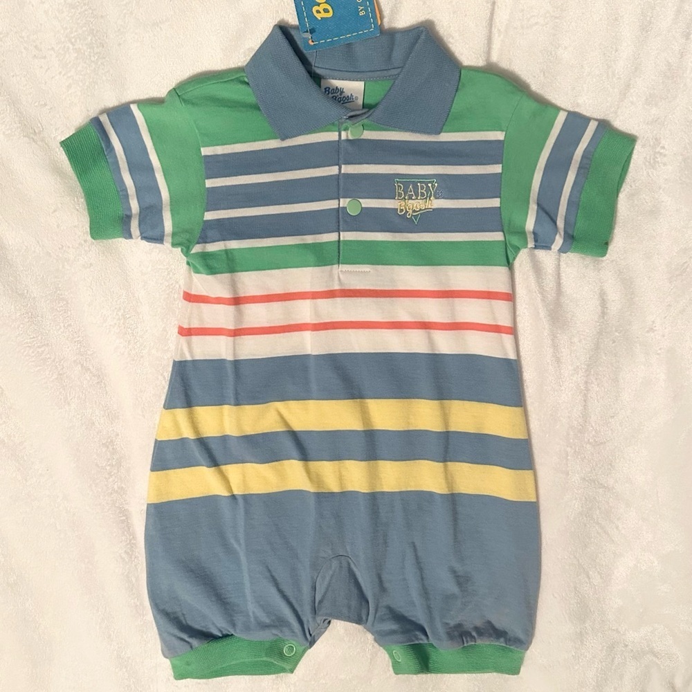 Vintage NWT OshKosh Baby B’gosh Boys Striped Polo Romper 1pc 6-9M Multicolor